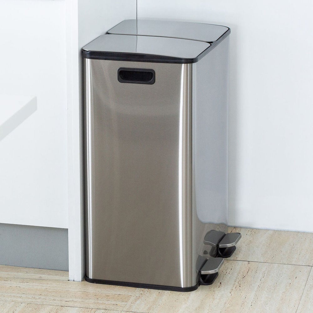 Newton 60L Stainless Steel Dual Compartment Rubbish Bin