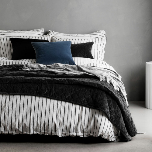 Black & White Stripe Loft Cotton-Blend Duvet Cover Set