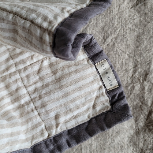 Striped Stonewashed French Flax Linen Reversible Quilt