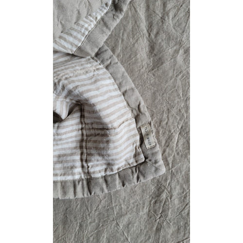 Striped Stonewashed French Flax Linen Reversible Quilt
