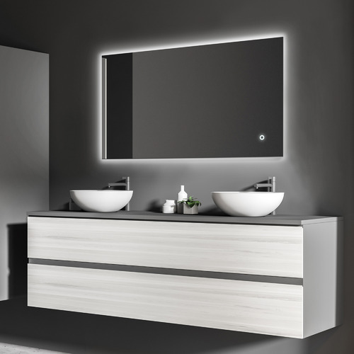 Silver Rectangle Frontlit Mirror With Demister