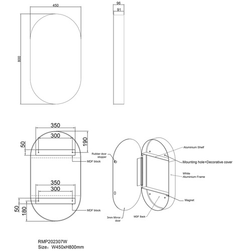 Powell 450mm Oval Mirrored Shaving Cabinet