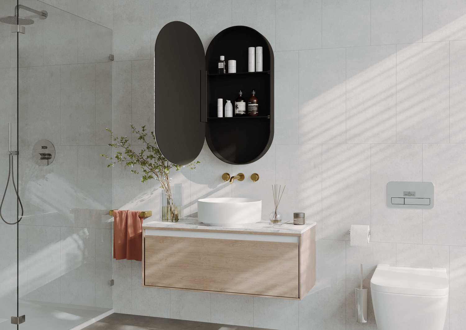 Powell 450mm Oval Mirrored Shaving Cabinet