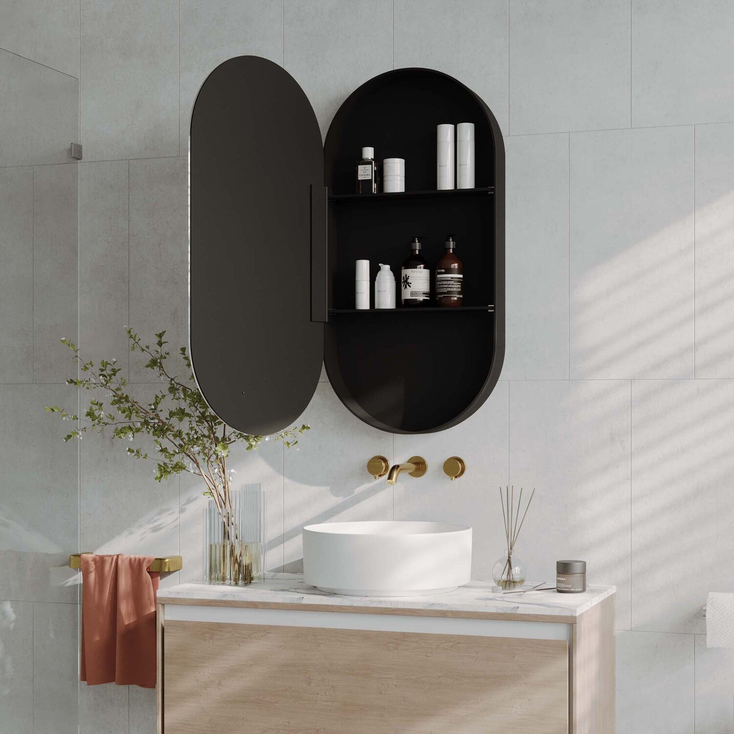 Powell 450mm Pill Mirrored Shaving Cabinet