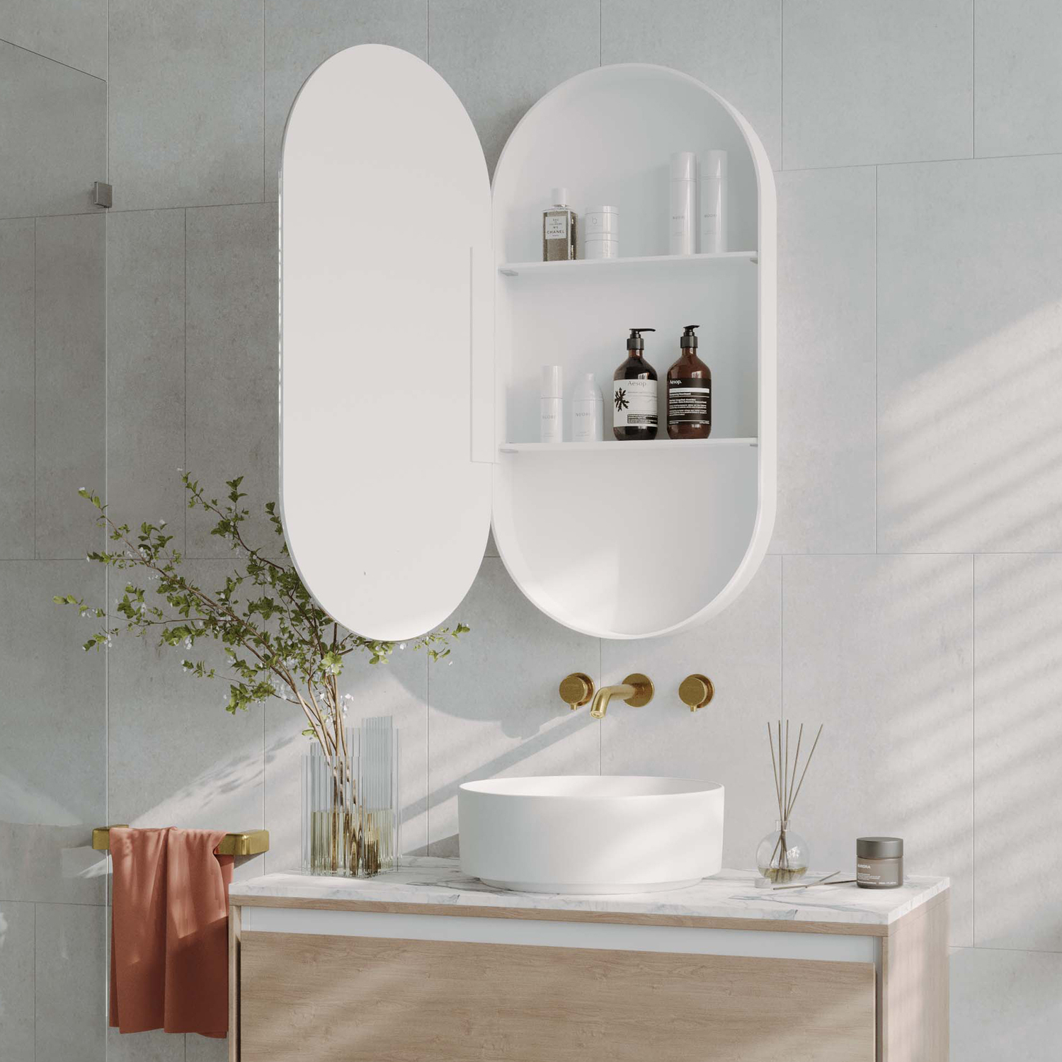 Powell 450mm Pill Mirrored Shaving Cabinet