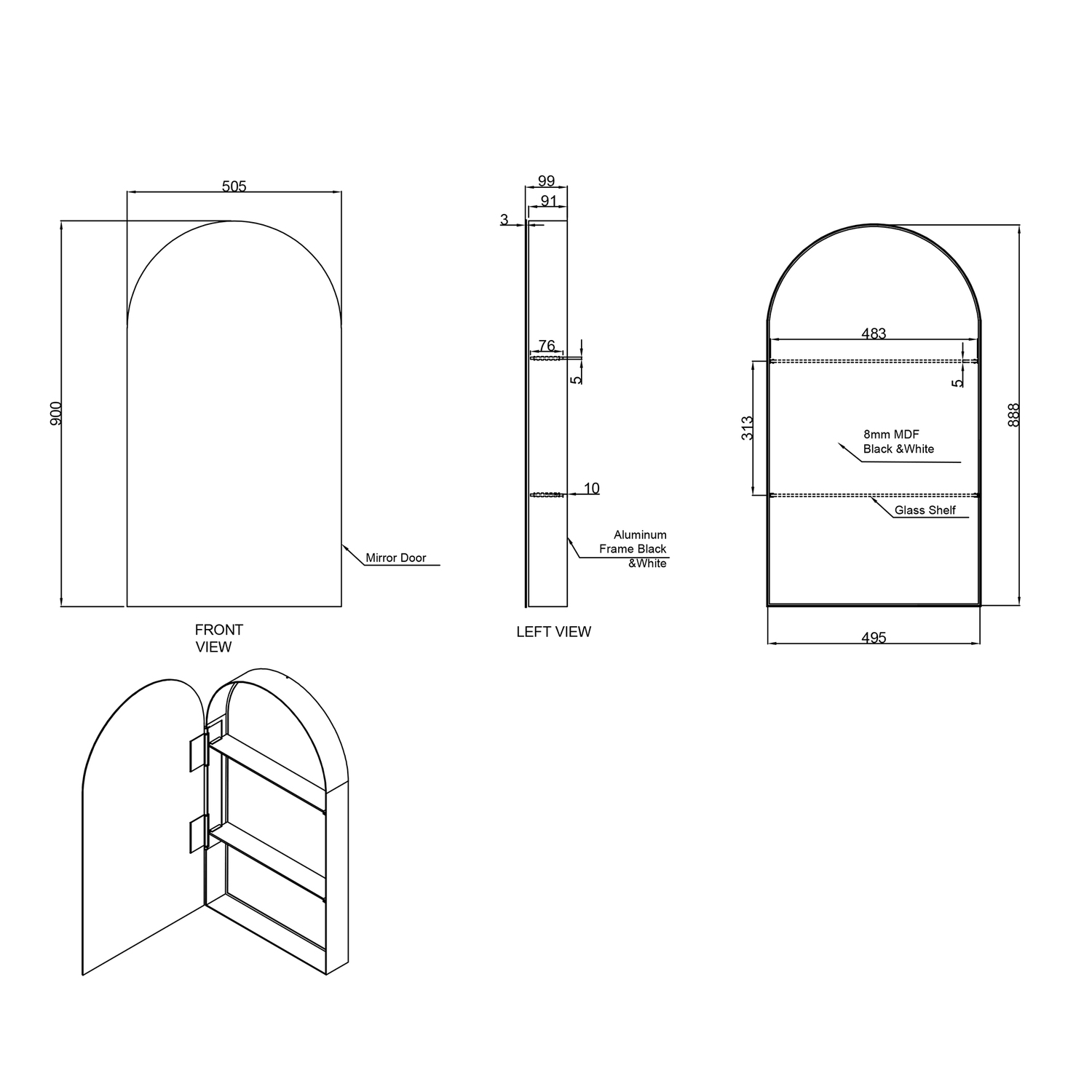 Powell Arch Mirrored Shaving Cabinet