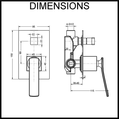 Cortina Wall Mounted Shower Mixer with Diverter