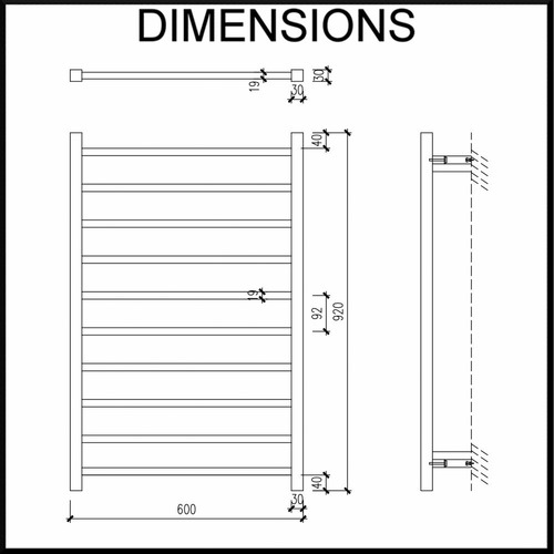 Square Tube EZY FIT Dual Wired Heated Towel Rail