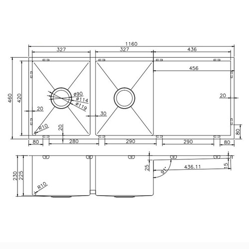 Stainless Steel Double Bowl Kitchen Sink Bench