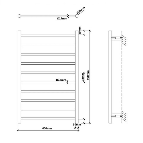 EZY FIT 600 x 920mm 10 Bar Heated Towel Rail
