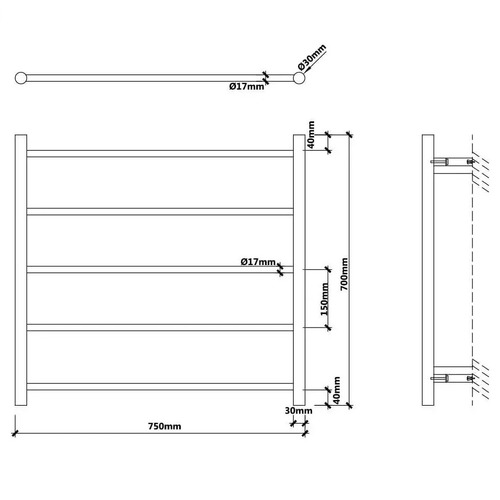 EZY FIT 750 x 700mm 5 Bar Heated Towel Rail