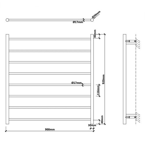 EZY FIT 900 x 920mm 8 Bar Heated Towel Rail