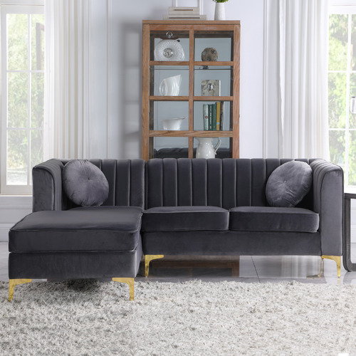 ParksideLivingCompany Seisyll 3 Seater Velvet Sofa with Right Chaise ...