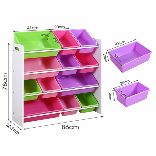 Kids Levede 12 Bin Wooden Toy Organiser