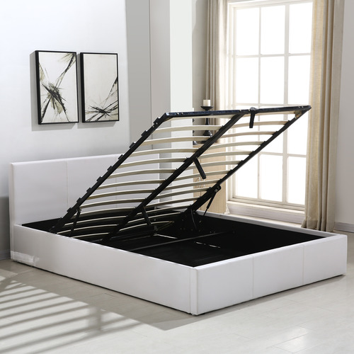 Levede White Gammond Gas Lift Queen Bed Frame Temple & ster