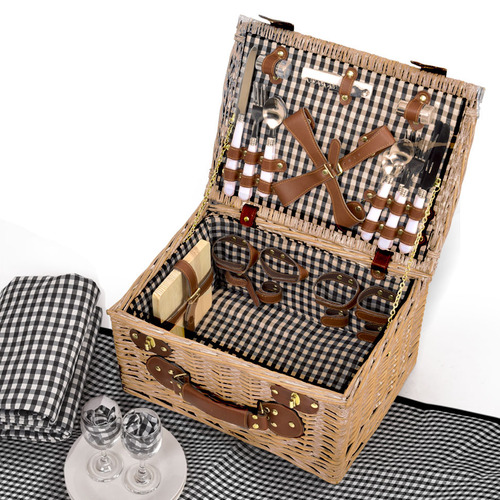 Best Choice Products 4 Person Wicker Picnic Basket Set W/Cutlery Plates Glasses Tableware & Blanket 