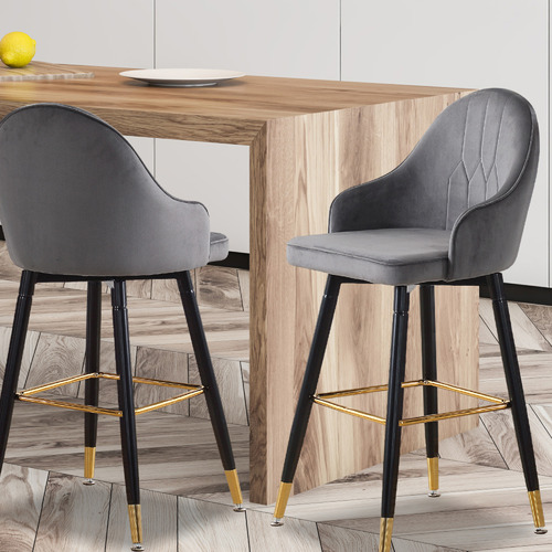 Oakleigh Home 75cm Adam Velvet Swivel Barstools | Temple & Webster