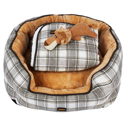 3 Piece Brown Chequered Zouch Pet Bed Set