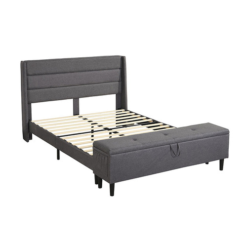 Quino Queen Upholstered Bed Frame with Storage Ottoman Bench | Temple ...