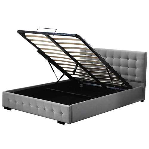 Oakleigh Home Grey Vellamo Gas Lift Storage Queen Bed | Temple & Webster