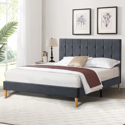 Oakleigh Home Grey Izumi Velvet Bed Frame | Temple & Webster