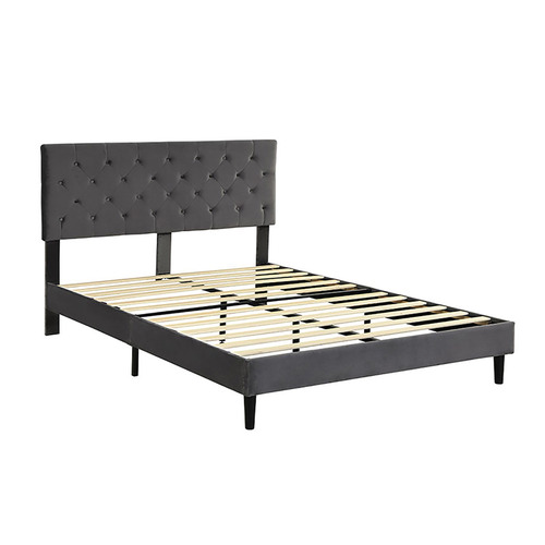 Oakleigh Home Grey Risha Velvet Bed Frame | Temple & Webster