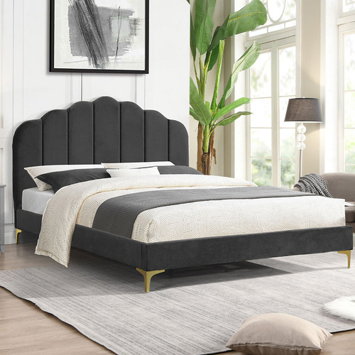 Oakleigh Home Grey Corrine Velvet Bed Frame | Temple & Webster