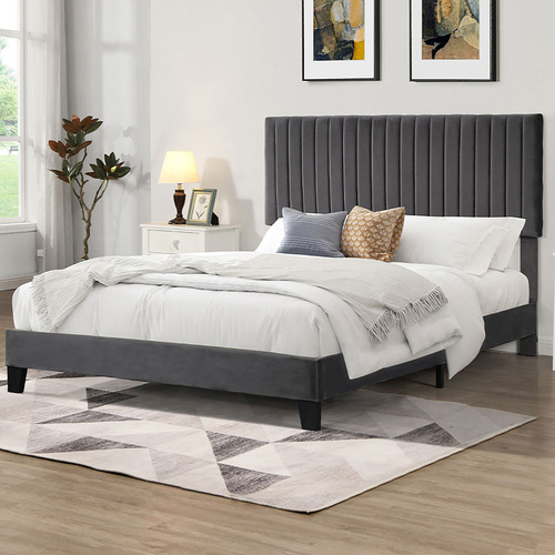 Oakleigh Home Grey Hiro Velvet Bed Frame