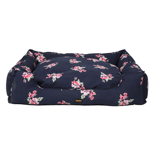 Navy Floral Double Sided Bolstered Pet Bed