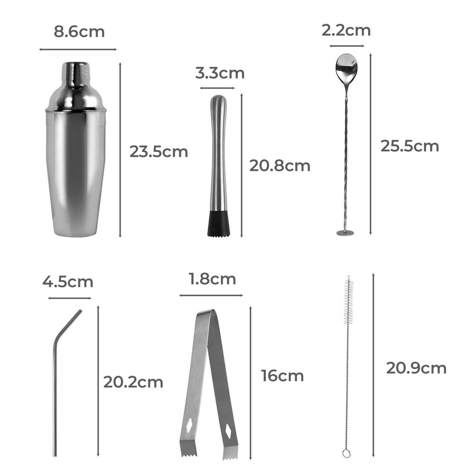 20 Piece Todd Stainless Steel Cocktail Shaker Set