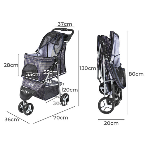 PaWz Foldable 3 Wheels Pet Stroller In Plaid