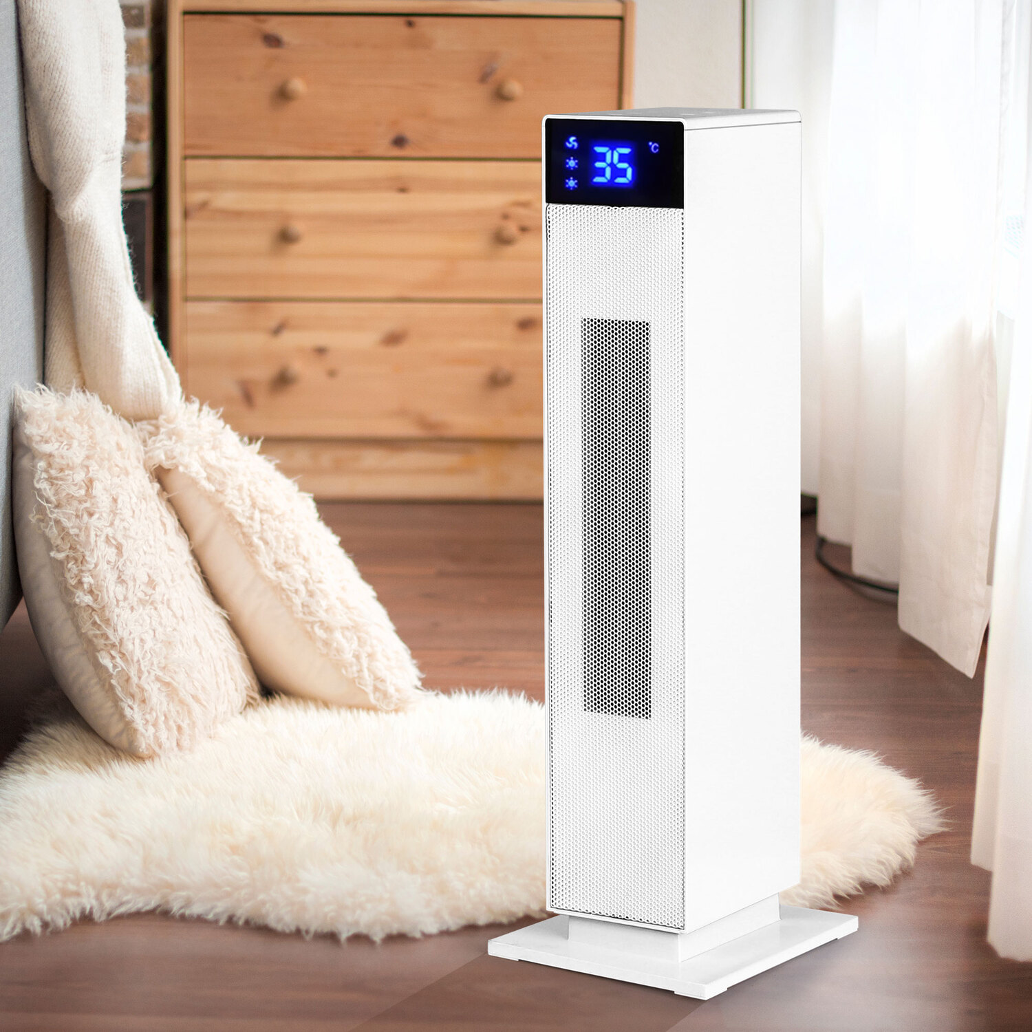 Oakleigh Home White Spector Portable Ceramic Electric Tower Fan Heater |  The Build by Temple u0026 Webster