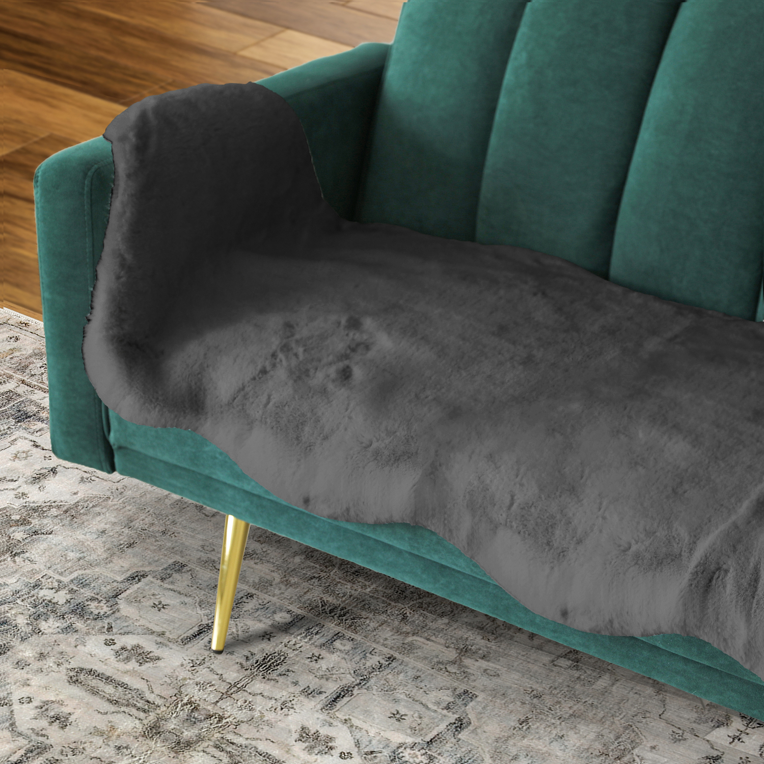 Grey Leox Power-Loomed Faux Fur Rug