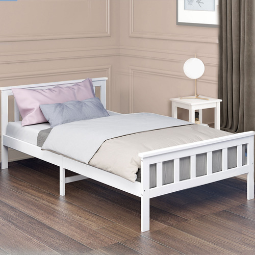 Oakleigh Home White Cathelyn Pine Wood Bed Frame | Temple & Webster