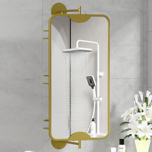 Gold Bettina Rectangular Swivel Mirror with Shelves