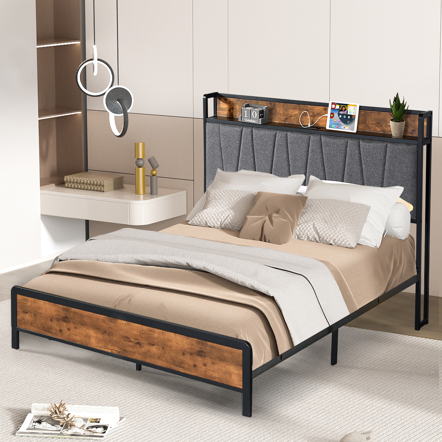 Clarisse Queen Bed with Charging Station