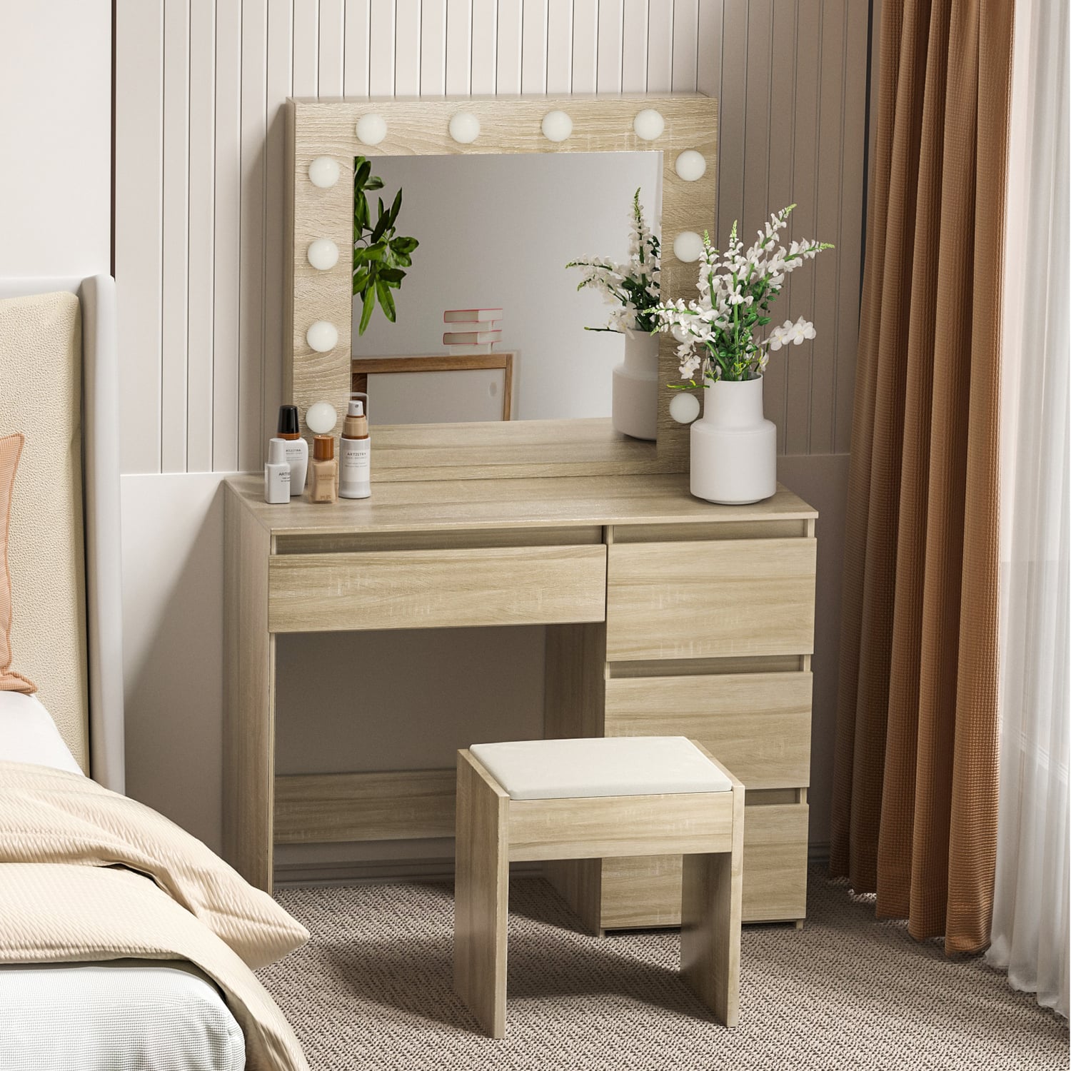 Madelaine-4-Drawer-Dressing-Table-with-Stool-VM1014-WH