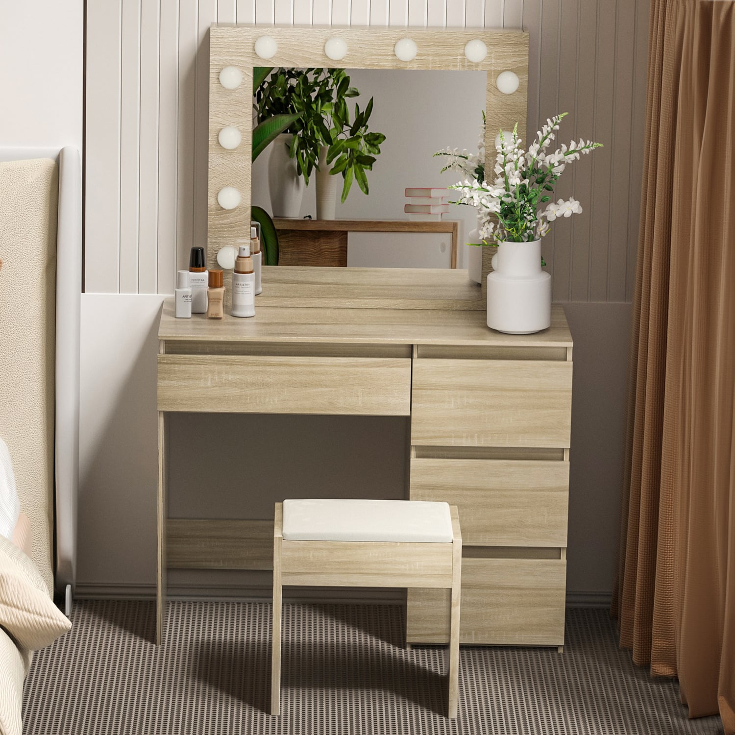 Madelaine-4-Drawer-Dressing-Table-with-Stool-VM1014-WH