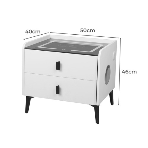 Ovette 2 Drawer LED Wireless Charging Bedside Table