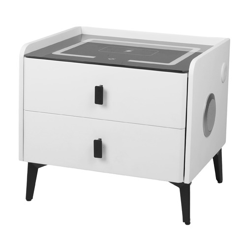 Ovette 2 Drawer LED Bedside Table with Charging Station