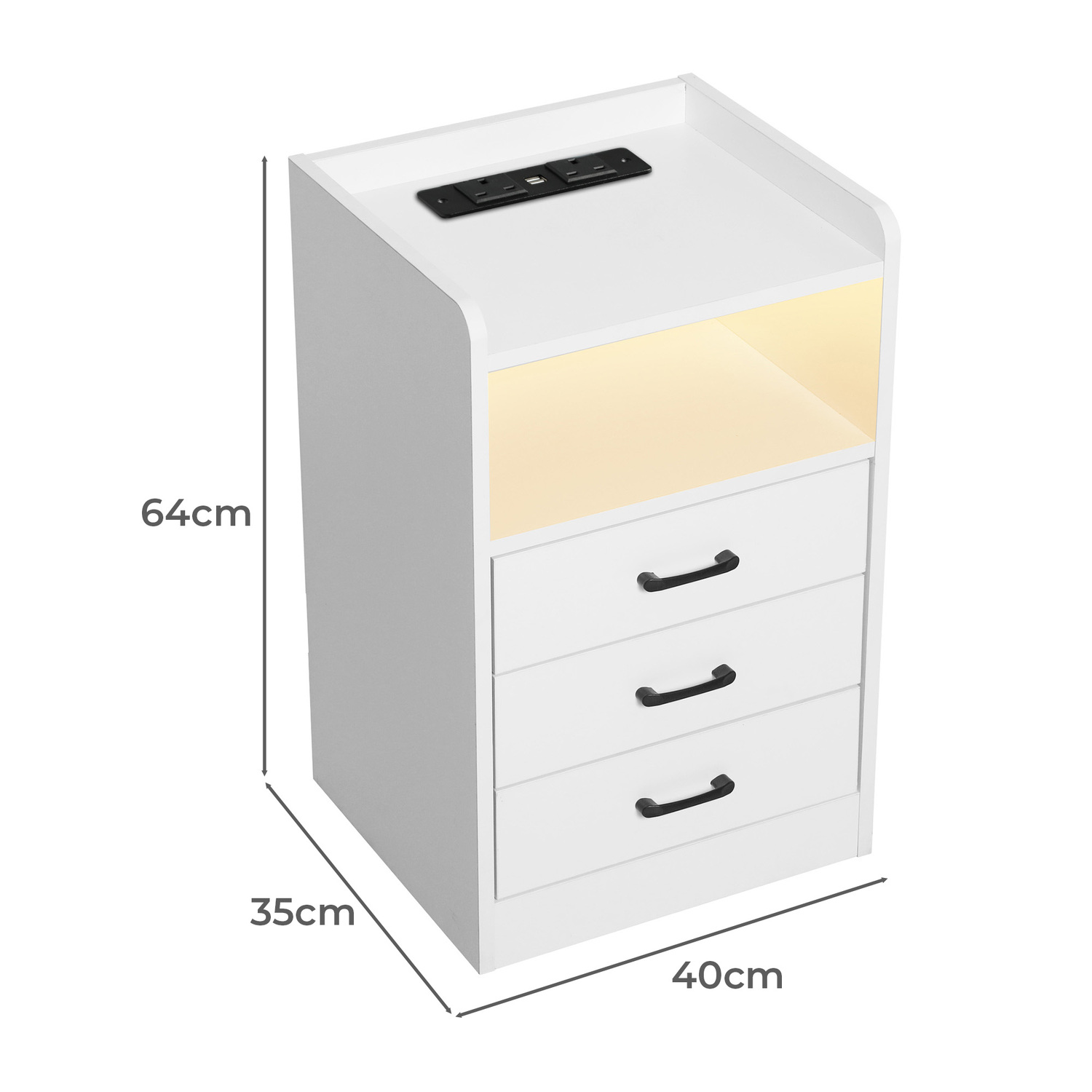 Ulric 3 Drawer LED Bedside Table