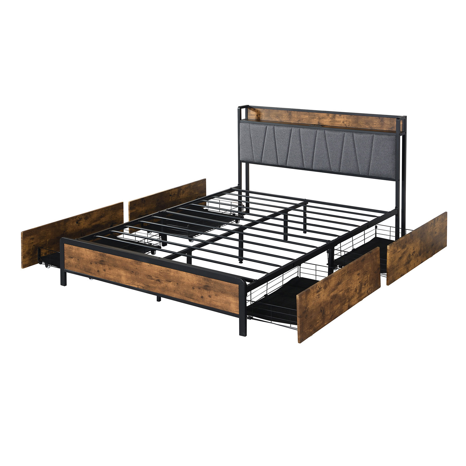 Alves Queen Bed Frame with USB & Storage