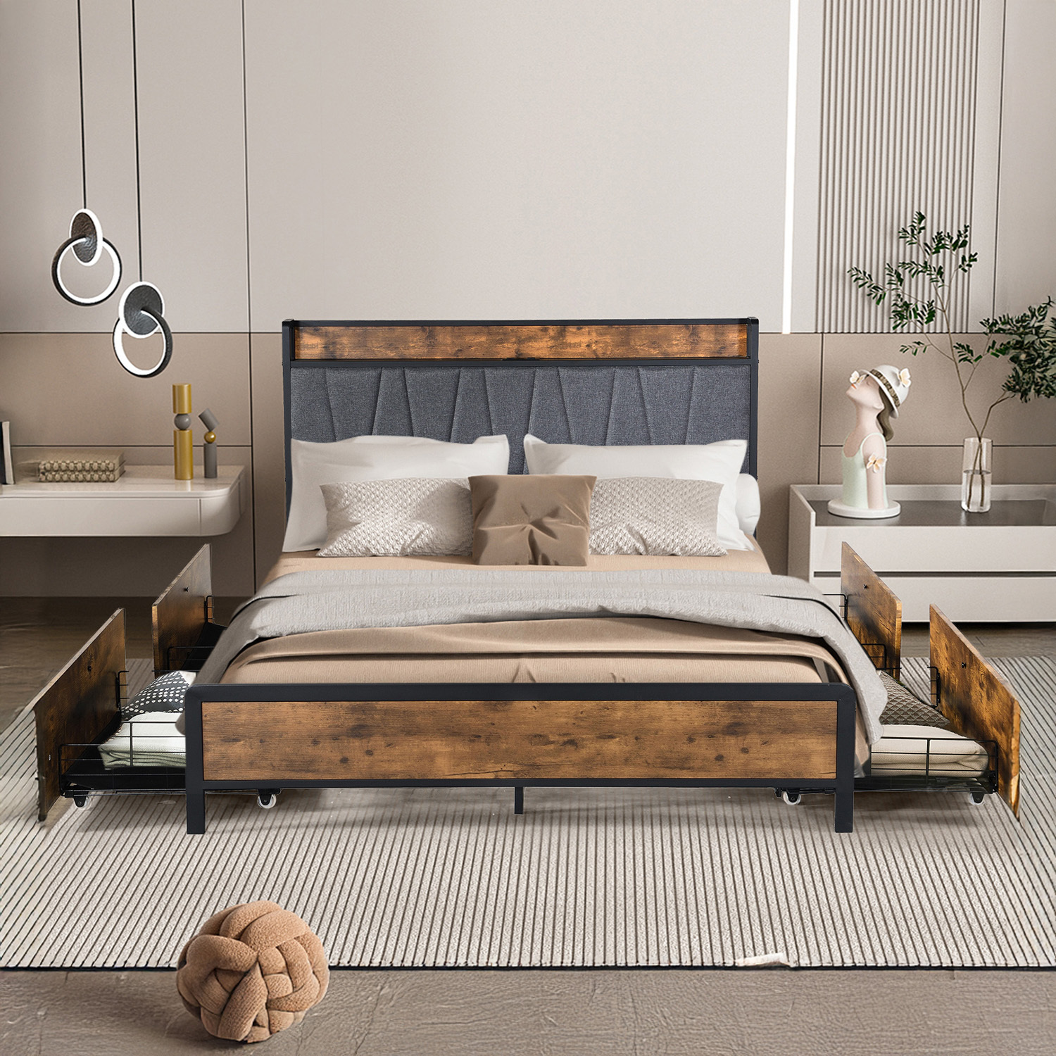 Alves Queen Bed Frame with USB & Storage