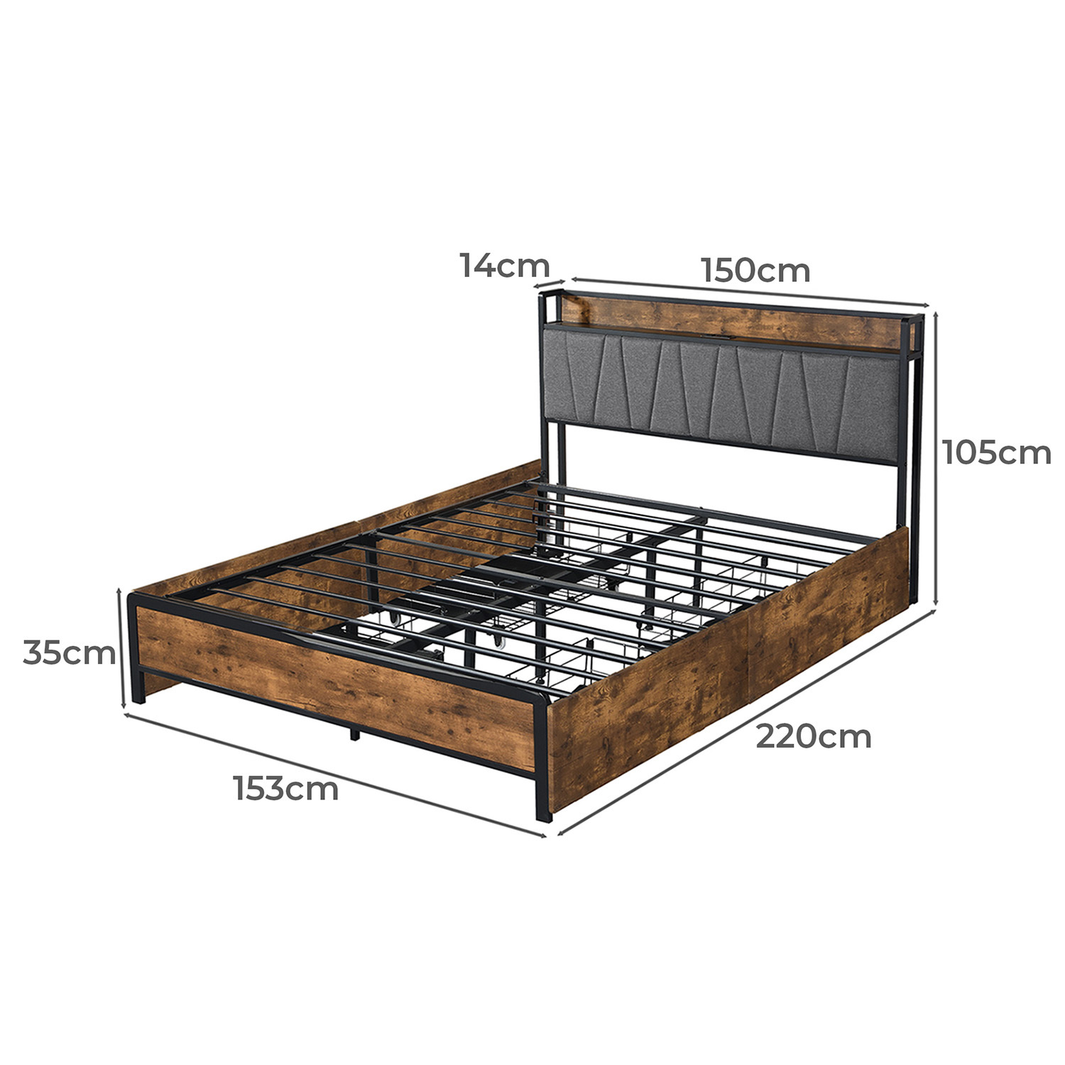 Alves Queen Bed Frame with USB & Storage