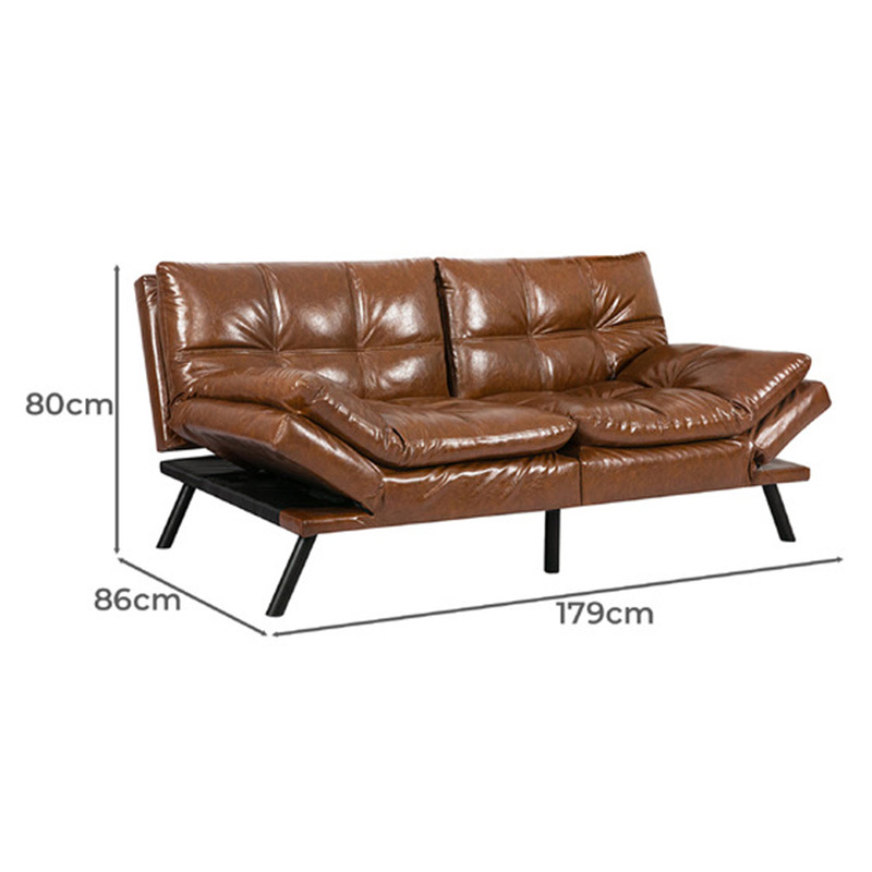 Brown Olarp 3 Seater PU Leather Sofa Bed