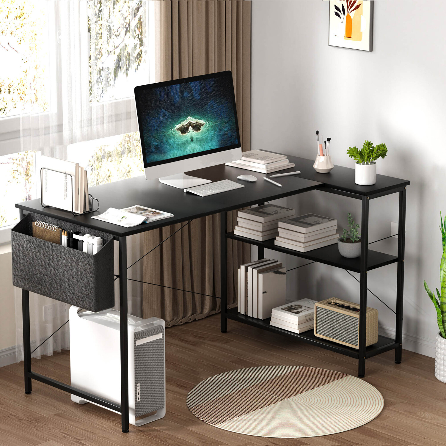 Pietro L-Shaped Desk with Shelves