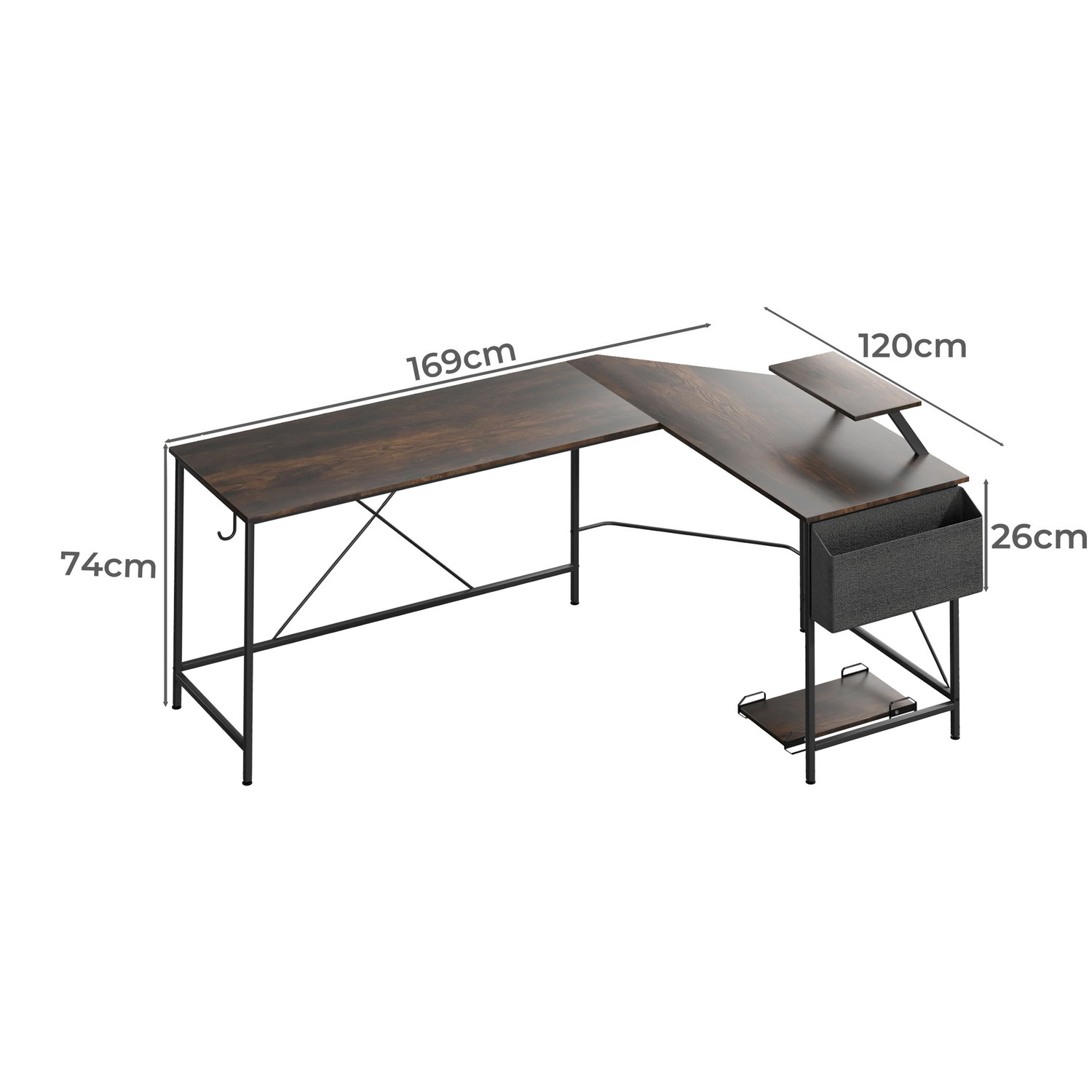 Pietro L-Shaped Desk with Storage Bag