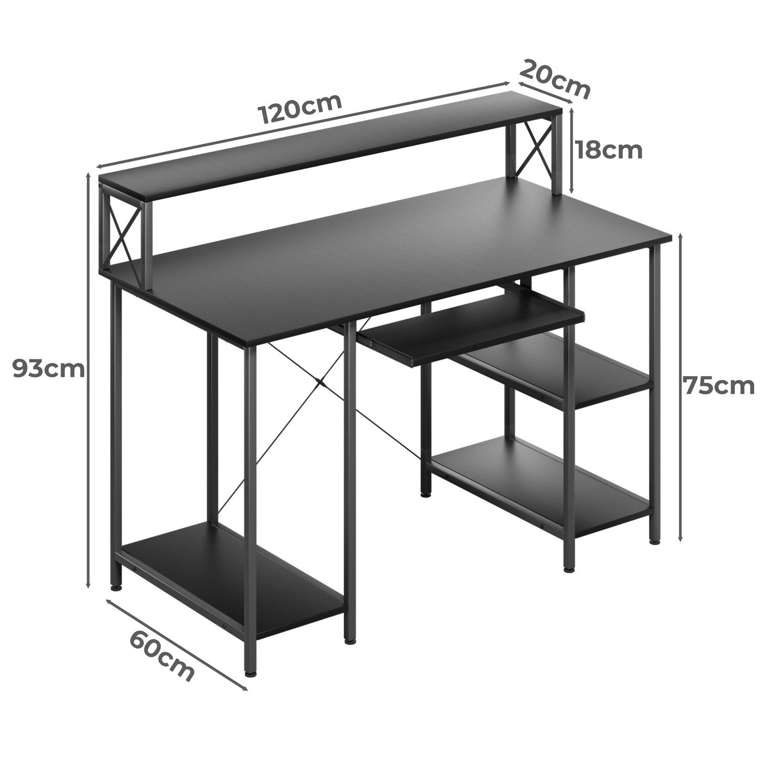 Pietro 3 Tier Computer Desk with Shelves