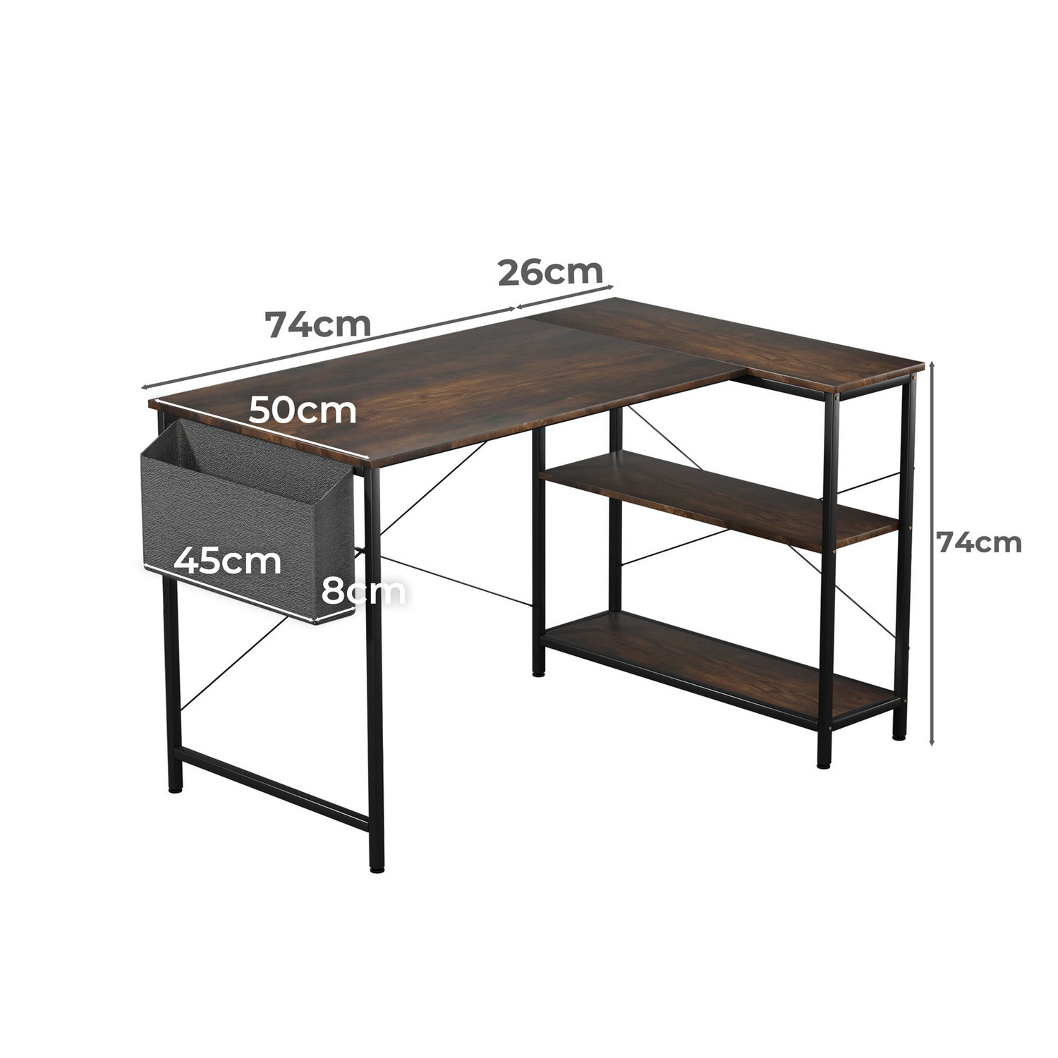 Pietro L-Shaped Desk with Shelves