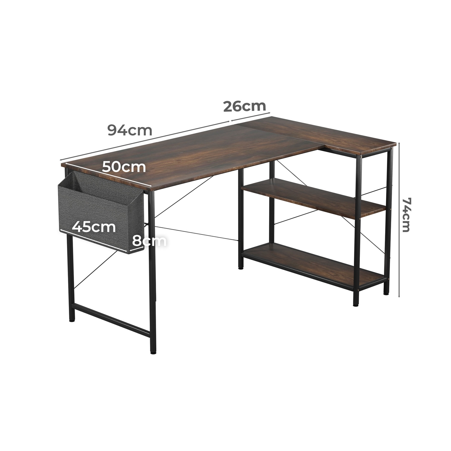 Pietro L-Shaped Desk with Shelves